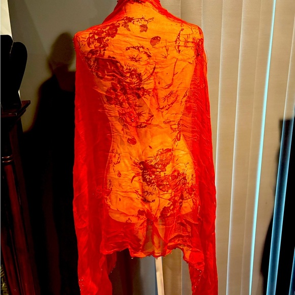 Beaded & Stoned Orange Scarf Wrap Bead Detailing Rhinestone - Picture 6 of 6